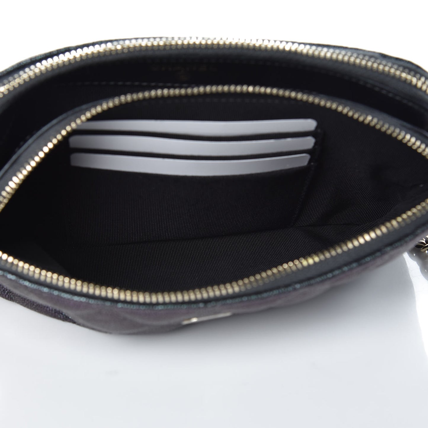 Iridescent Caviar Quilted Clutch With Chain Black