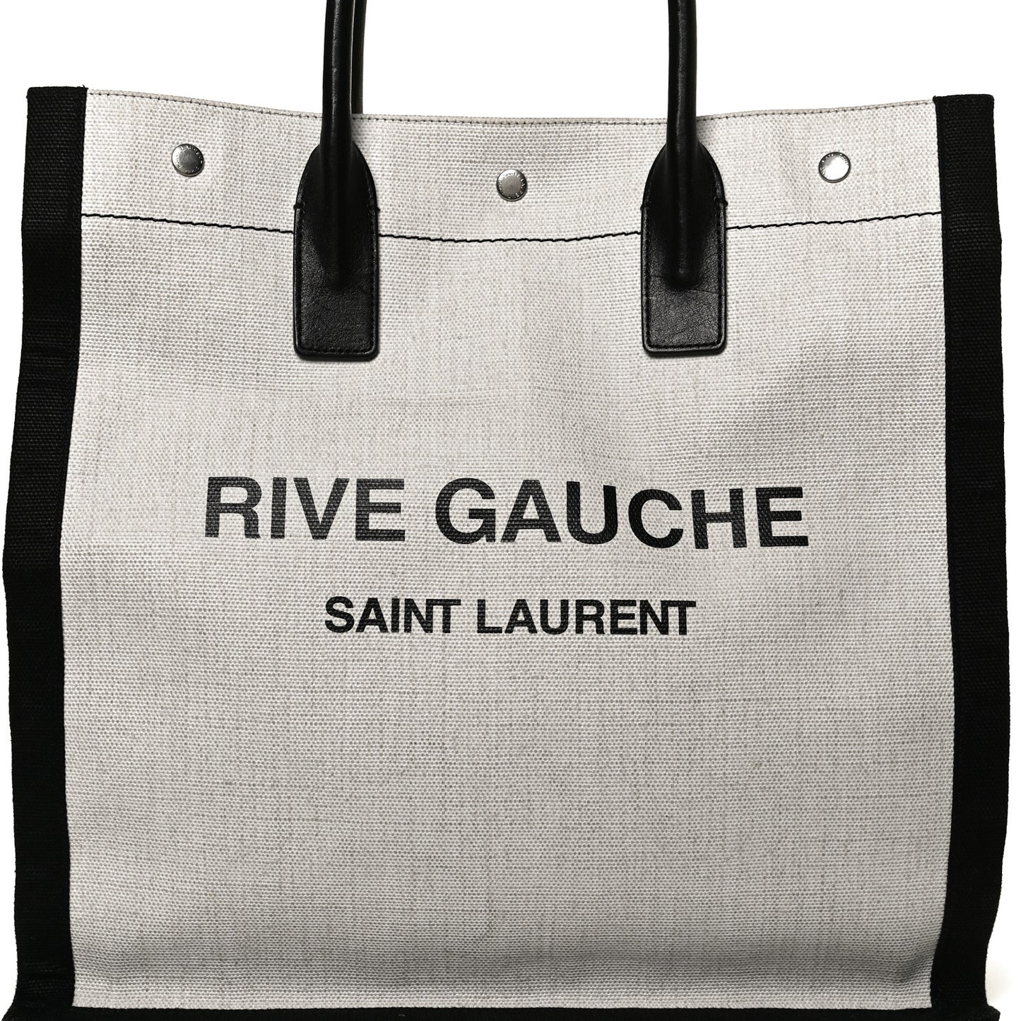 Linen Calfskin Rive Gauche North South Tote White Black