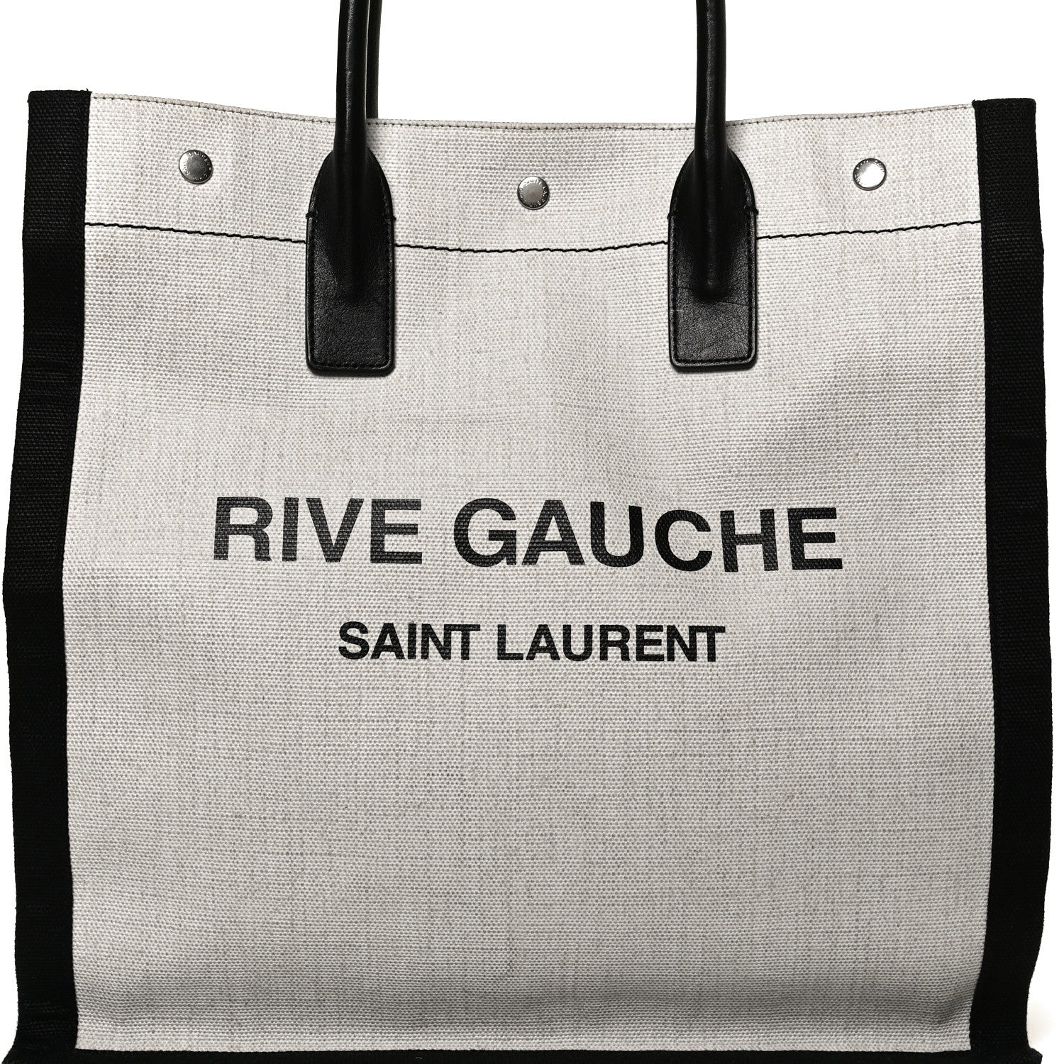 Saint Laurent Linen Calfskin Rive Gauche North South Tote White Black 7 of 15