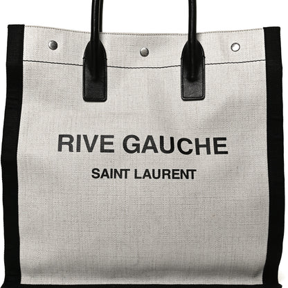 Saint Laurent Linen Calfskin Rive Gauche North South Tote White Black 7 of 15