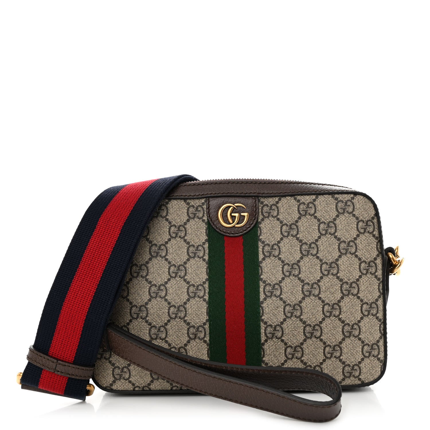 Gucci GG Supreme Monogram Textured Dollar Calfskin Web Ophidia Wristlet Shoulder Bag Beige Ebony New Acero 1 of 8