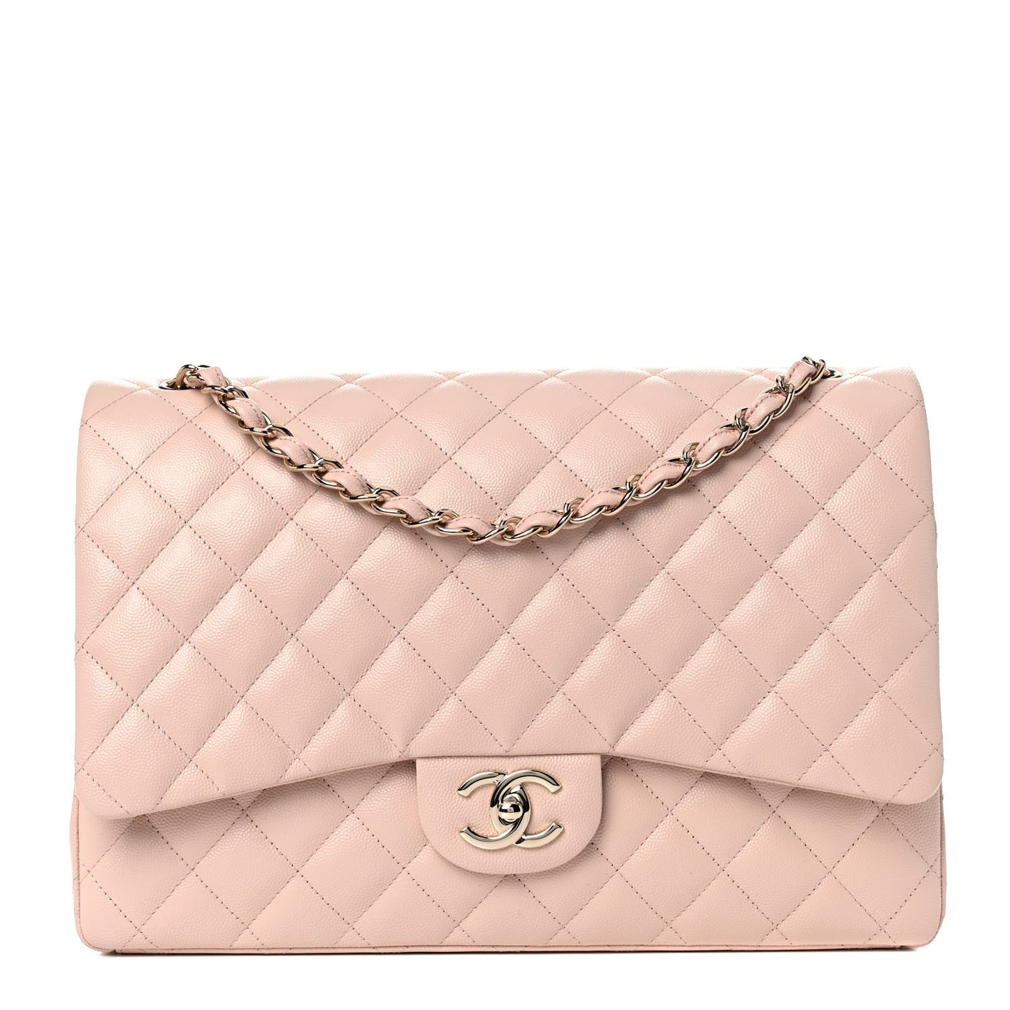 Caviar Quilted Maxi Double Flap Beige