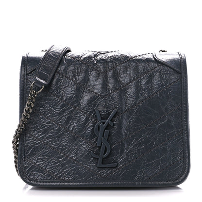 Saint Laurent Crinkled Calfskin Matelasse Monogram Niki Chain Wallet Fog 1 of 10
