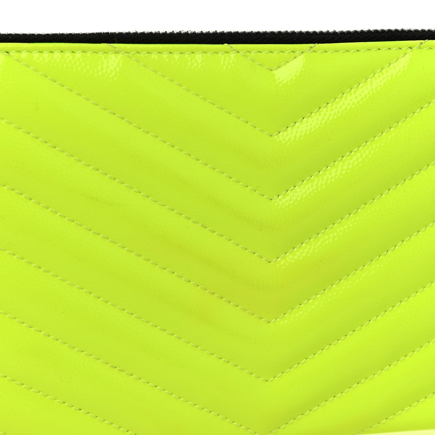 Saint Laurent Patent Grain De Poudre Matelasse Chevron Monogram Bill Pouch Neon Yellow 12 of 13
