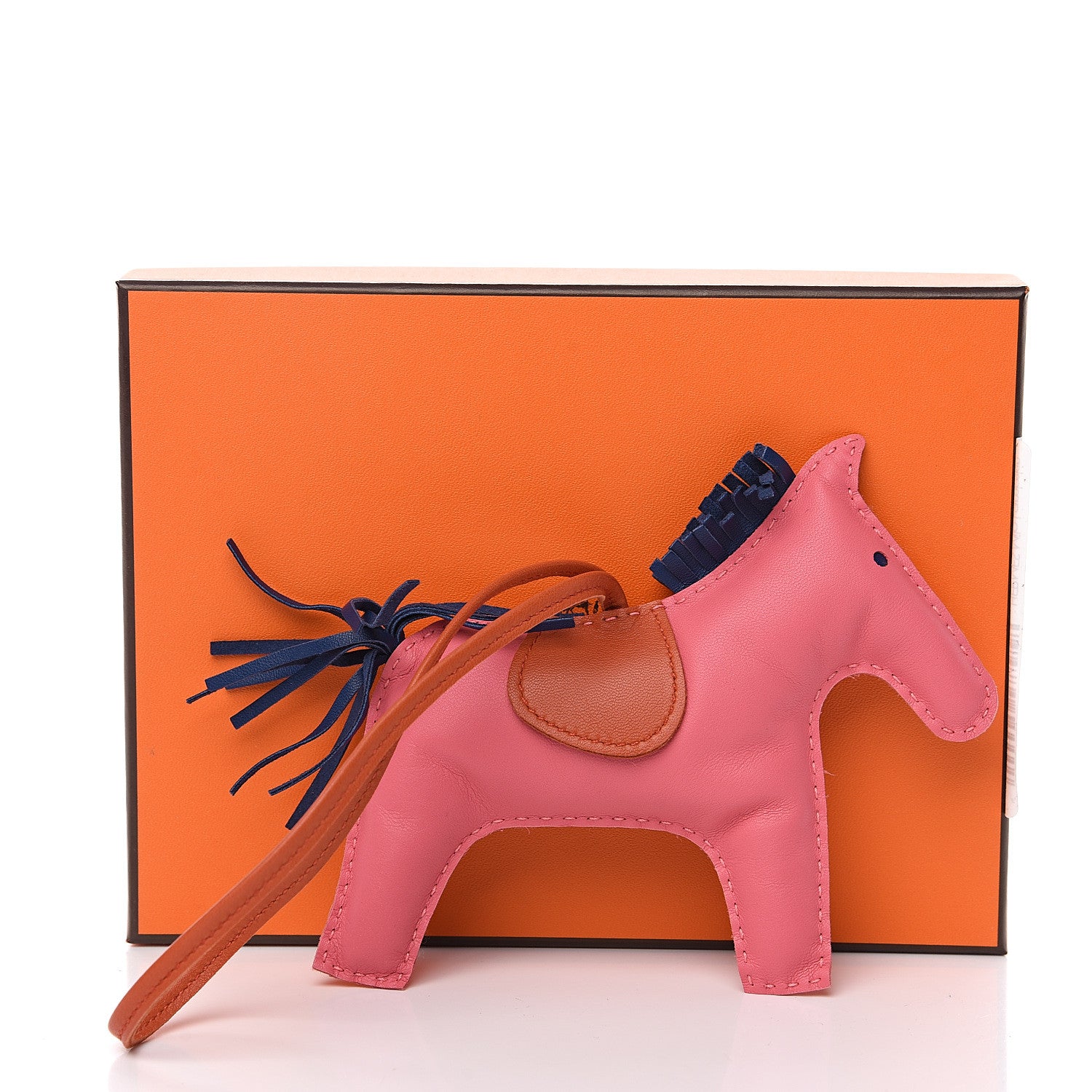Hermes Milo Lambskin Grigri Rodeo Horse Bag Charm GM Rose Azalee Cornaline Bleu De Malte 4 of 4