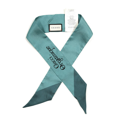 Gucci Silk Twill Gasmique Neck Bow Scarf Turquoise Blue 1 of 3