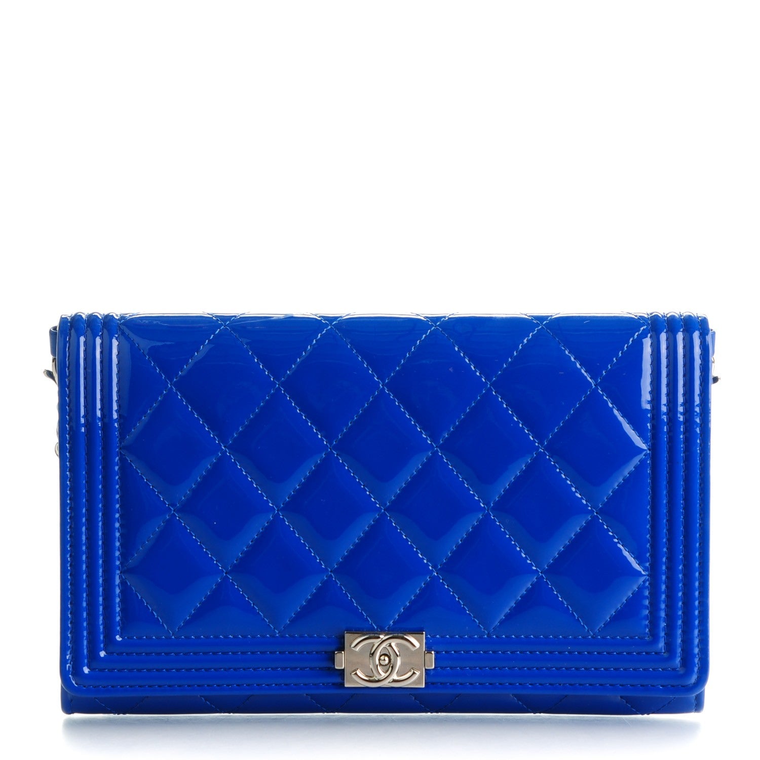 Chanel Patent Calfskin Quilted Boy Wallet on Removable Chain Blue 1 of 8