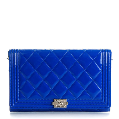 Chanel Patent Calfskin Quilted Boy Wallet on Removable Chain Blue 1 of 8
