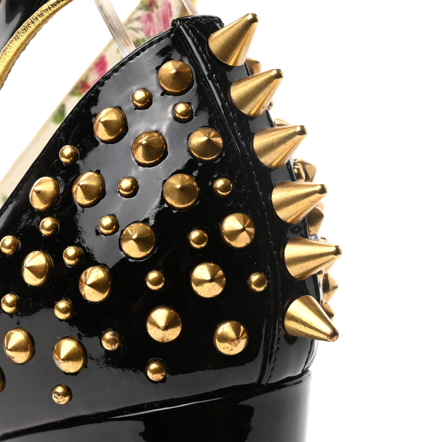 Gucci Patent Studded Crystal Block-Heel Pumps 39.5 Black Gold 9 of 9
