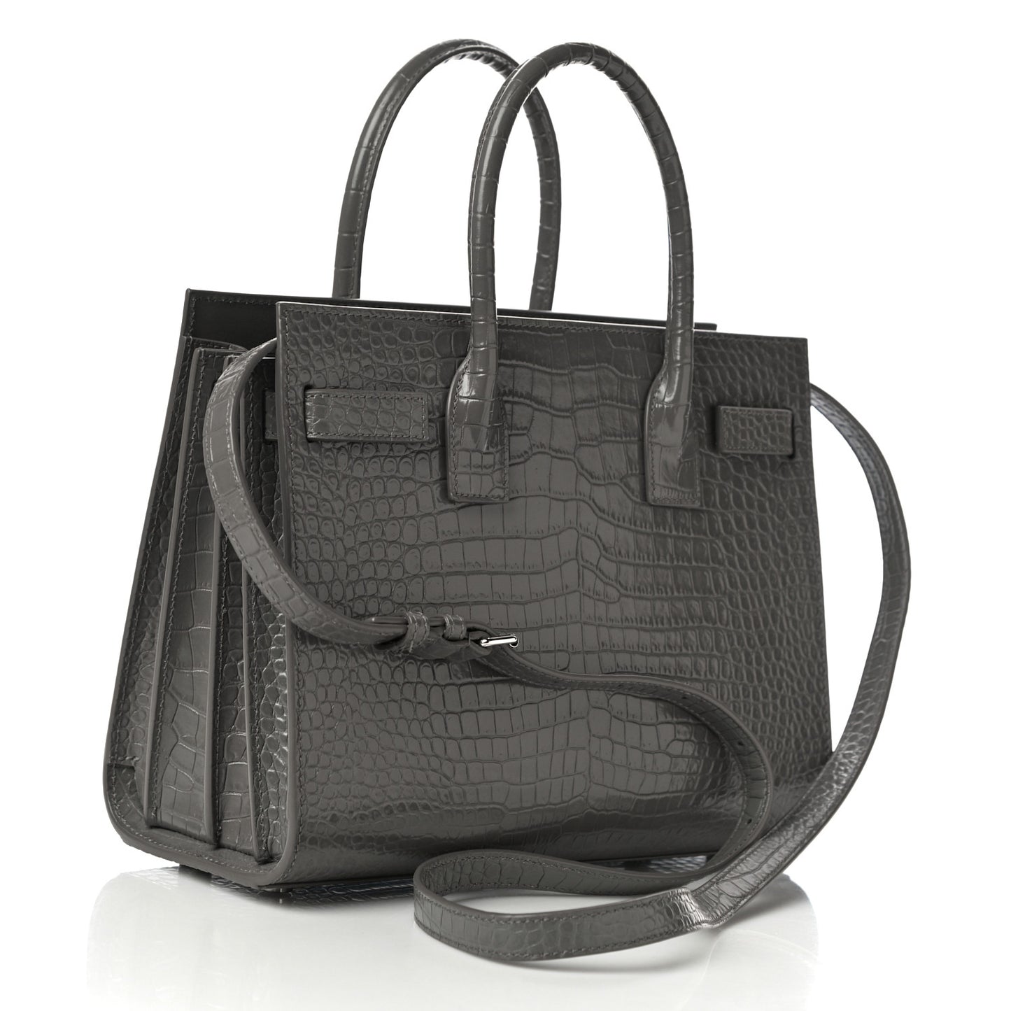 Calfskin Crocodile Embossed Baby Sac De Jour Fog