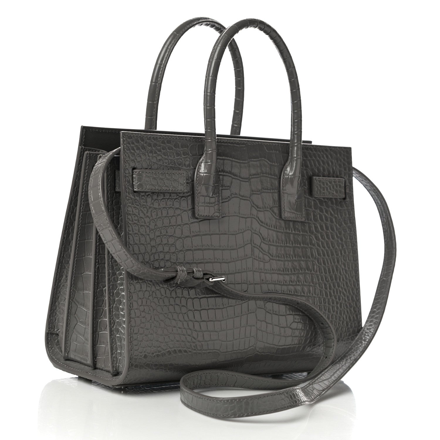 Saint Laurent Calfskin Crocodile Embossed Baby Sac De Jour Fog 2 of 8