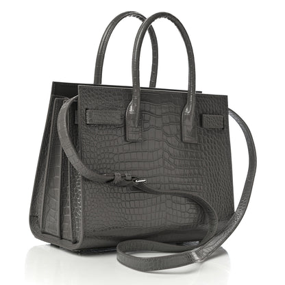 Saint Laurent Calfskin Crocodile Embossed Baby Sac De Jour Fog 2 of 8
