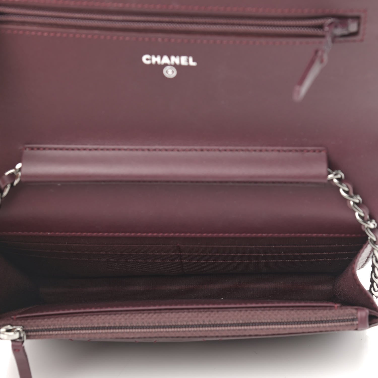 Chanel Patent Quilted Brilliant Wallet On Chain WOC Dark Burgundy 5 of 12