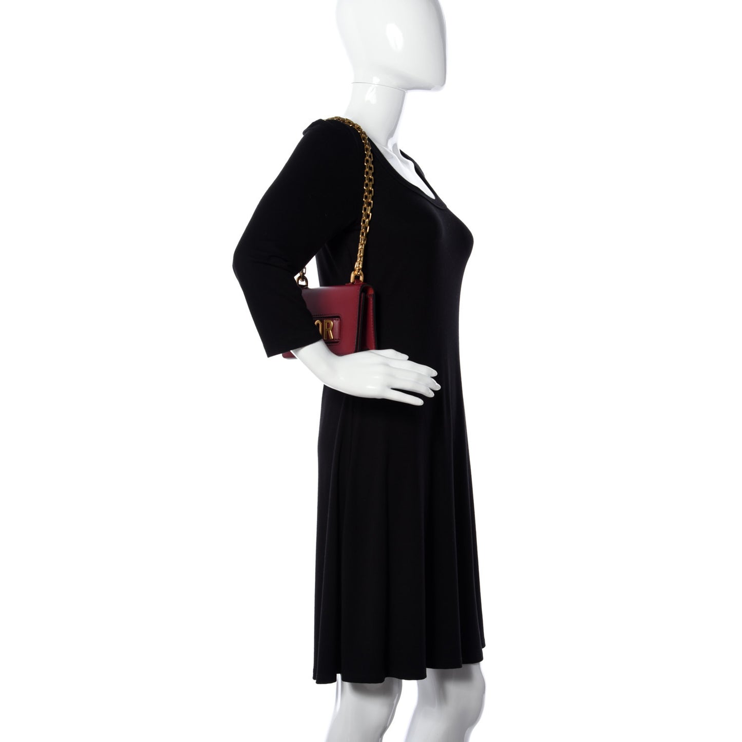 Calfskin Mini J'Adior Chain Flap Bag Red
