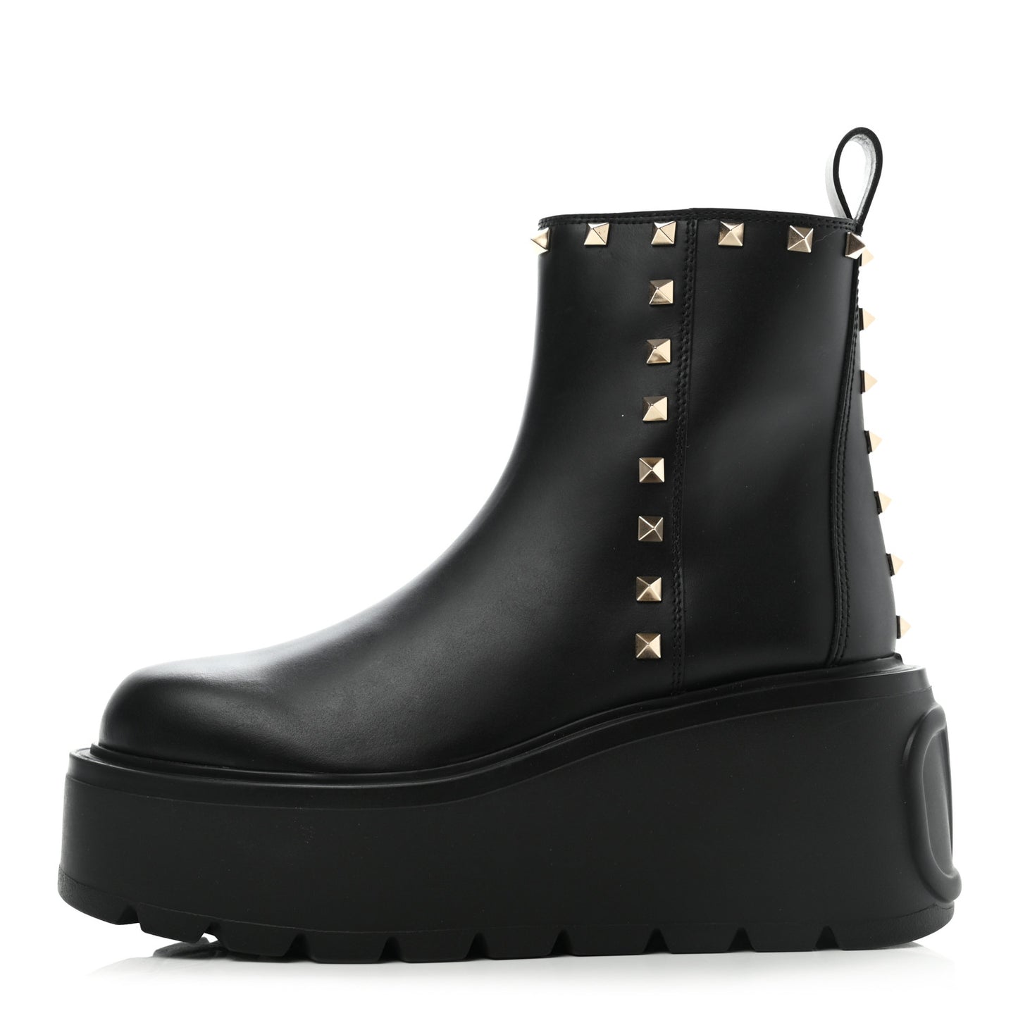 Calfskin Rockstud VLOGO Uniqueform Chelsea 55/85mm Flatform Ankle Boots 37.5 Black