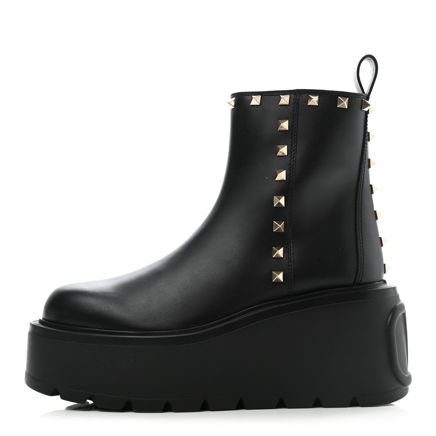Valentino Garavani Calfskin Rockstud VLOGO Uniqueform Chelsea 55/85mm Flatform Ankle Boots 37.5 Black 1 of 9