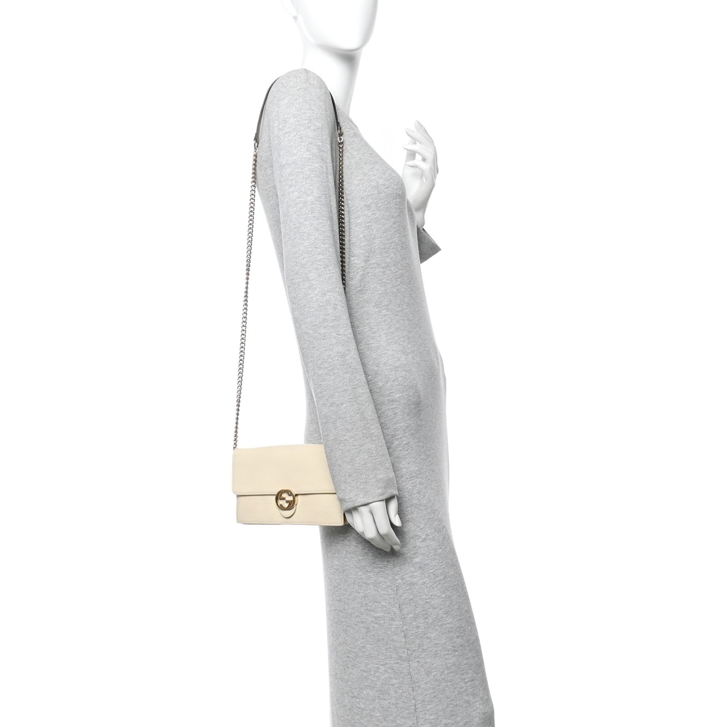 Dollar Calfskin Interlocking G Chain Wallet Ivoire Ivoire