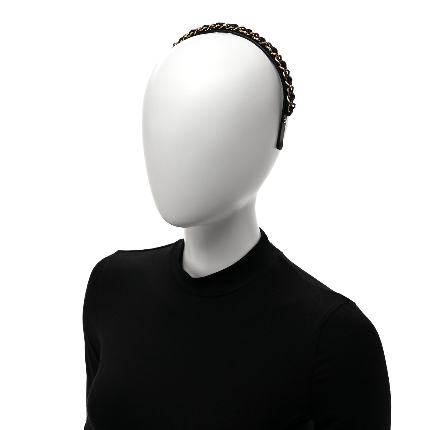 Metal Lambskin Chain CC Headband Black Gold