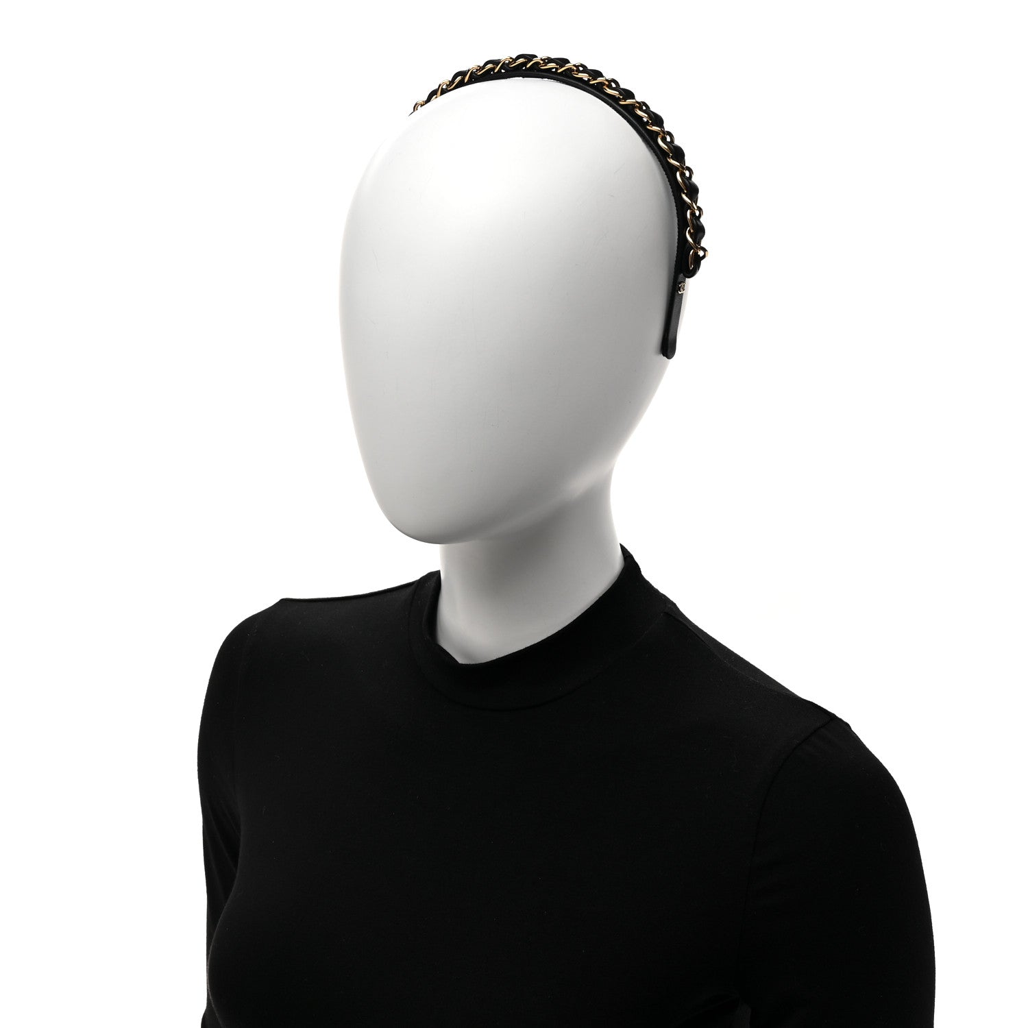 Chanel Metal Lambskin Chain CC Headband Black Gold 2 of 7