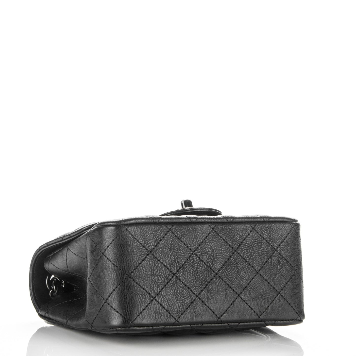Crumpled Calfskin Quilted Mini Square Flap So Black