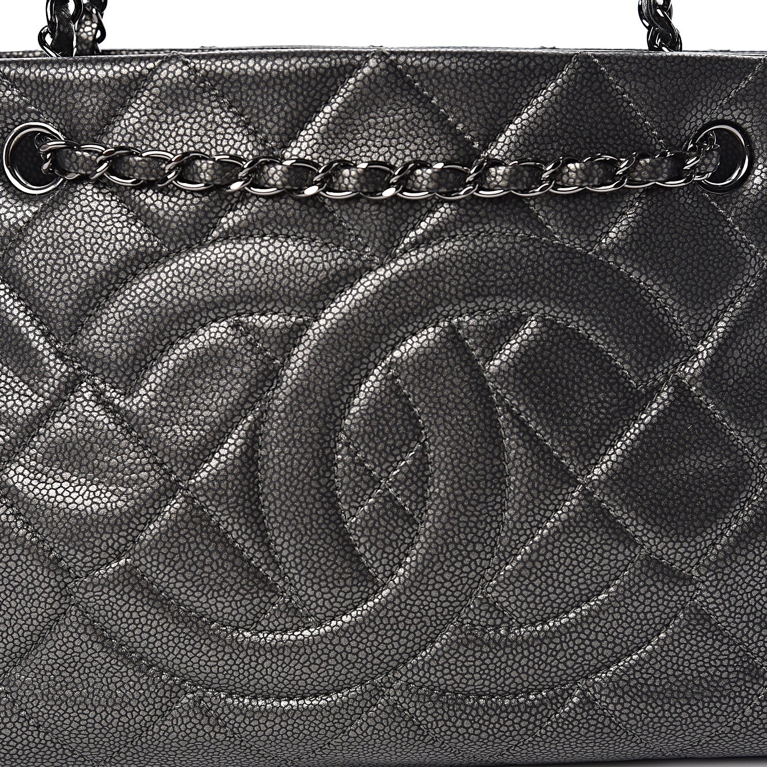 Chanel Metallic Caviar Quilted CC Tote Dark Silver 15 of 15