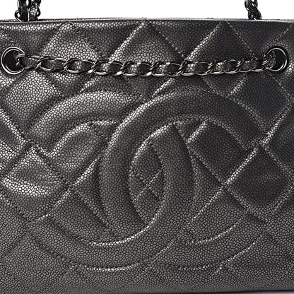 Chanel Metallic Caviar Quilted CC Tote Dark Silver 15 of 15