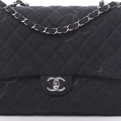 Chanel Denim Quilted CC Print Jumbo Single Flap Black 10 of 11