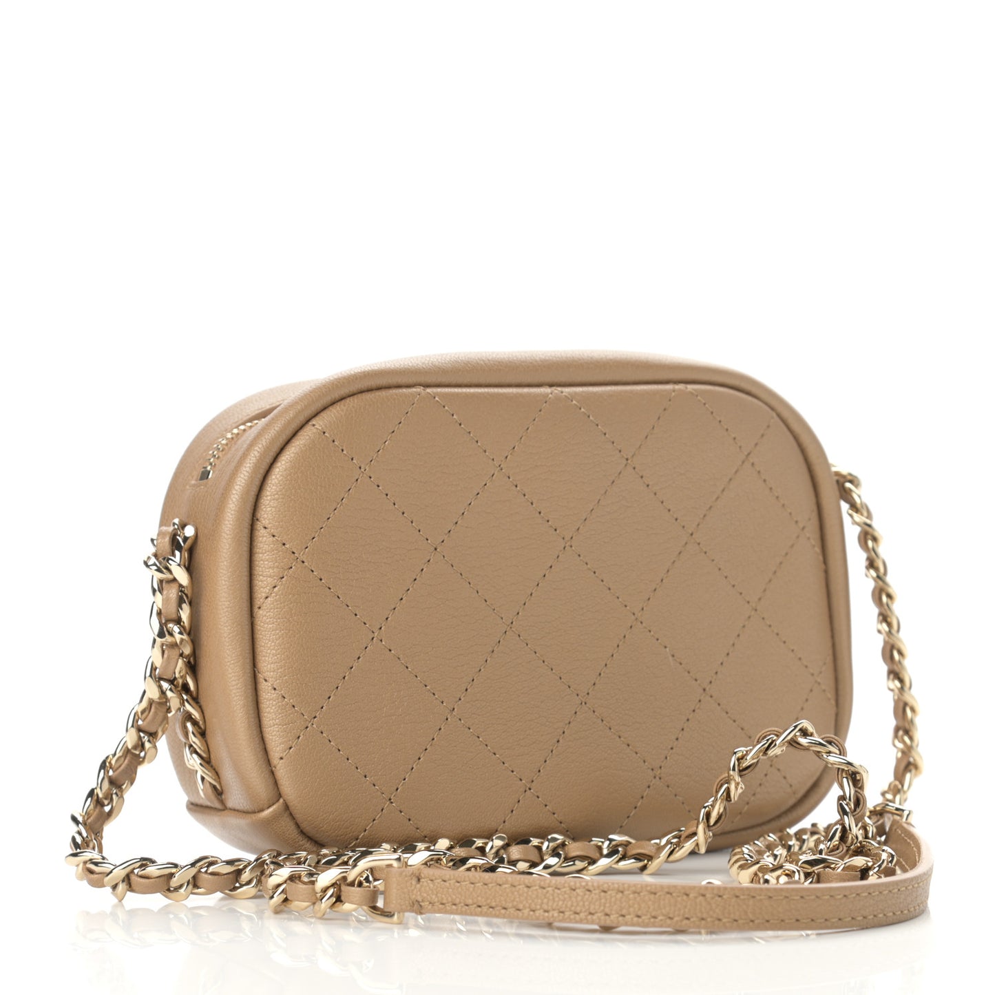 Goatskin Quilted Small Casual Trip Camera Case Beige