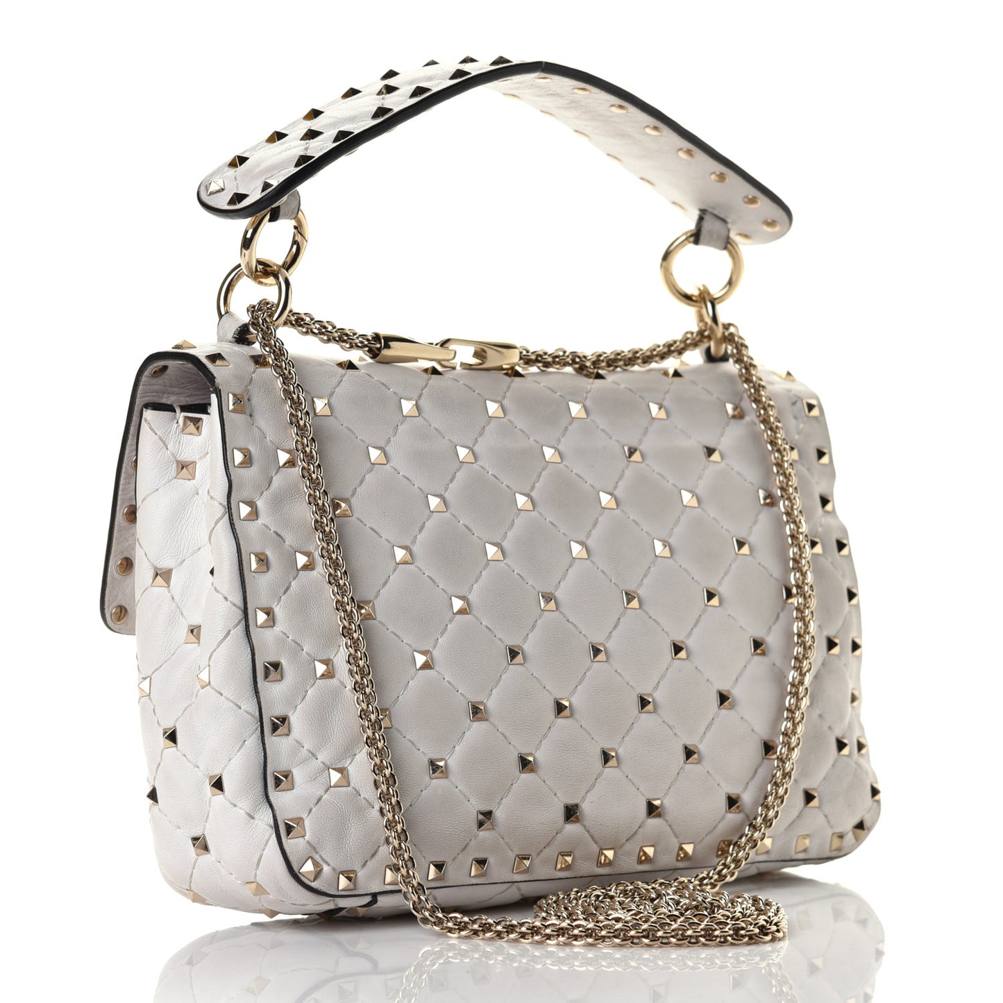 Lambskin VLTN Print Medium Rockstud Spike Shoulder Bag Optic White Black