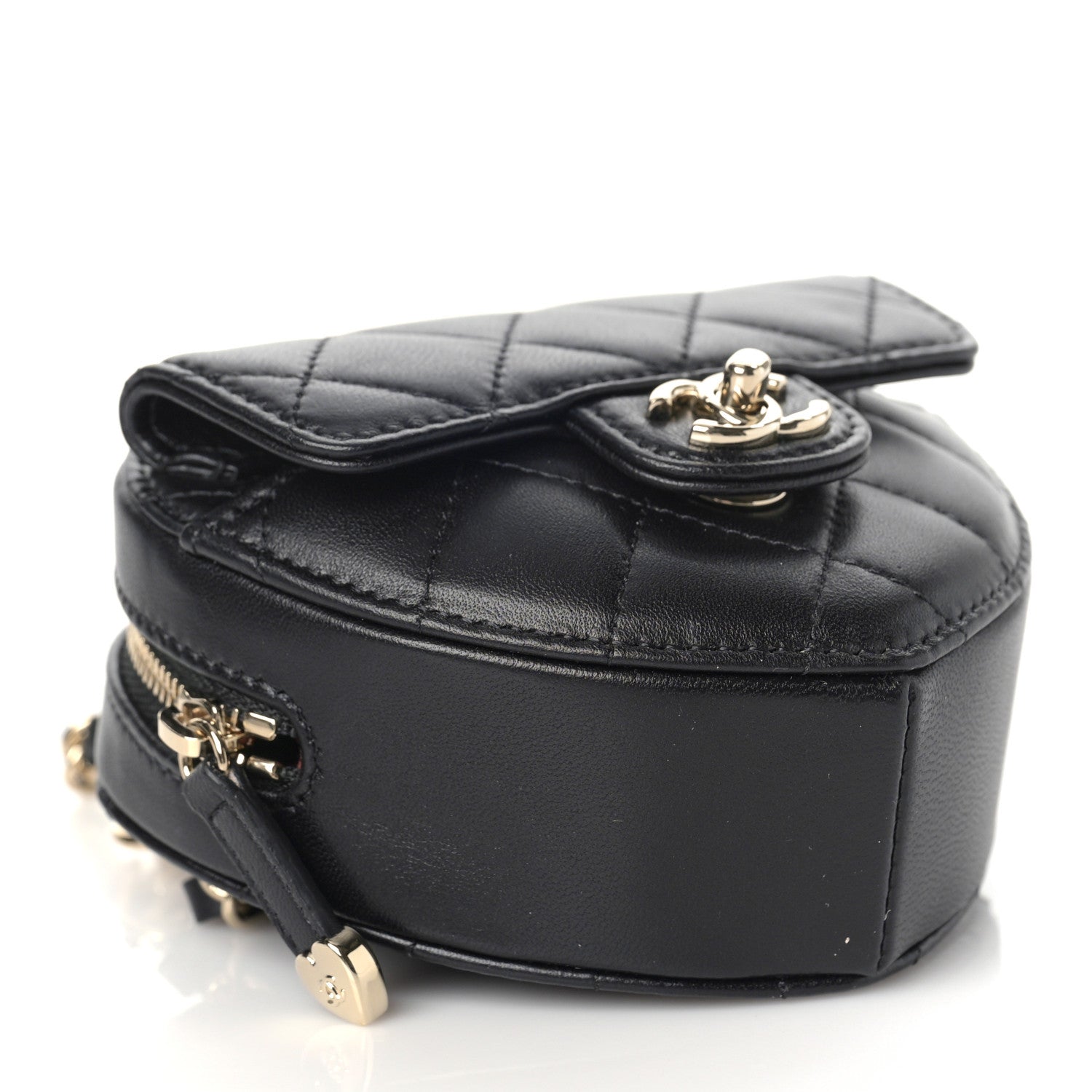Chanel Lambskin Quilted CC In Love Heart Waist Belt Bag With Chain Black 4 of 9
