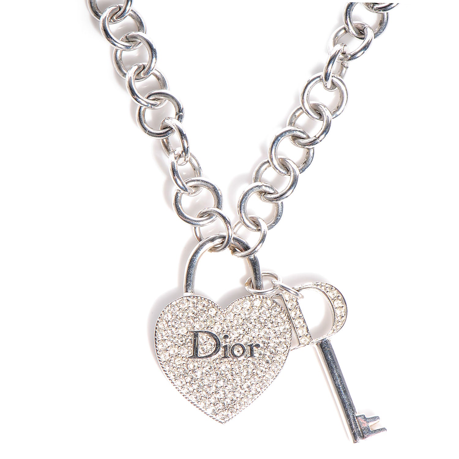 Christian Dior Crystal Heart and Key Necklace 1 of 5