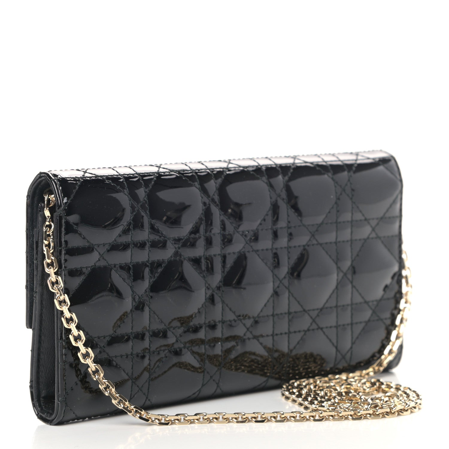 Christian Dior Patent Cannage Lady Dior Rendezvous Wallet On Chain Black 3 of 10