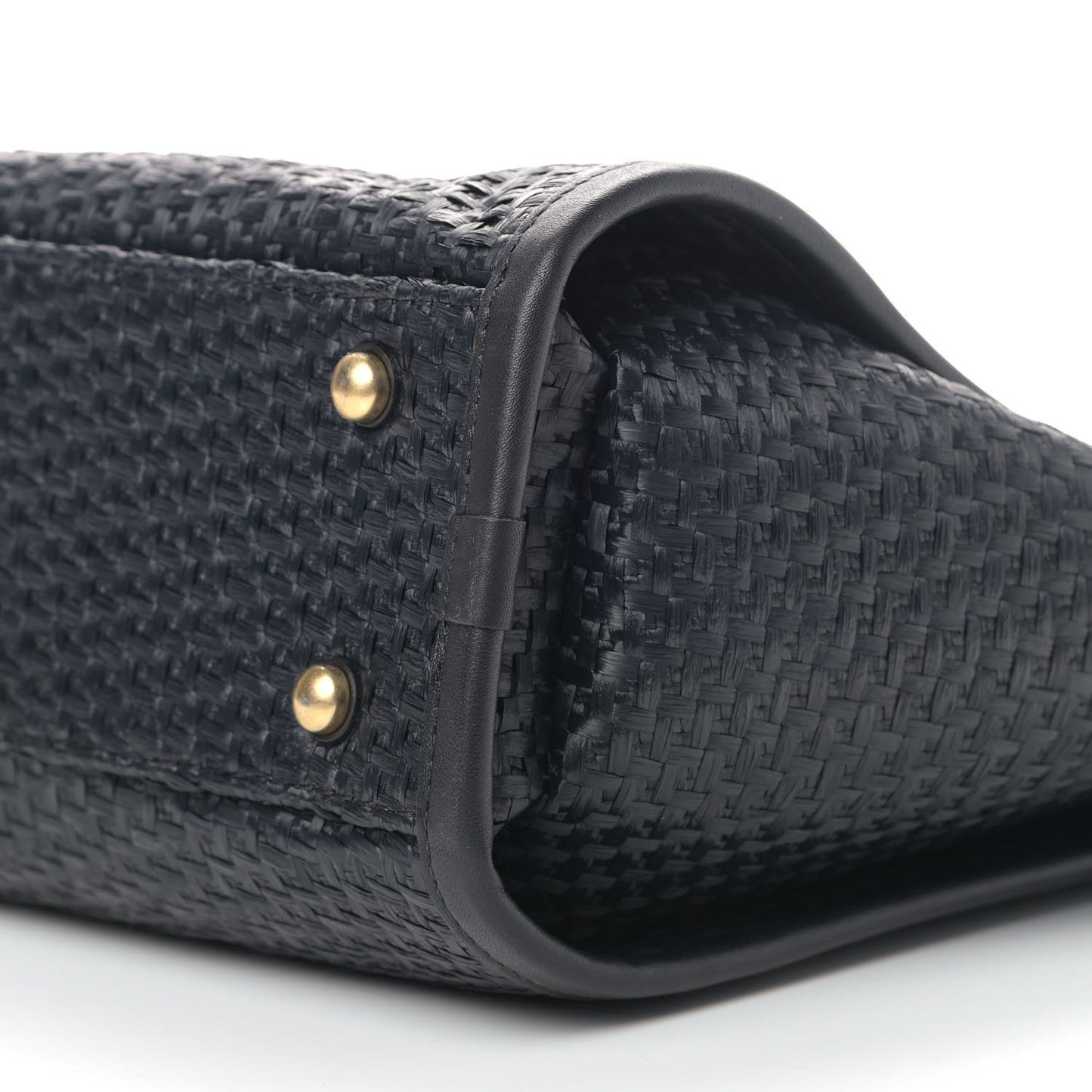 Straw Raffia Calfskin Chain Small Deauville Tote Black