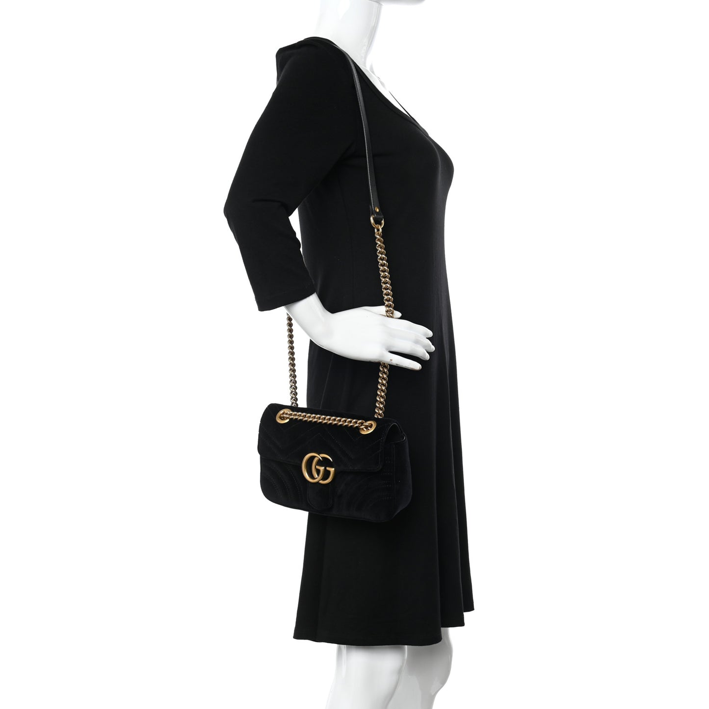 Velvet Matelasse Mini GG Marmont Shoulder Bag Black