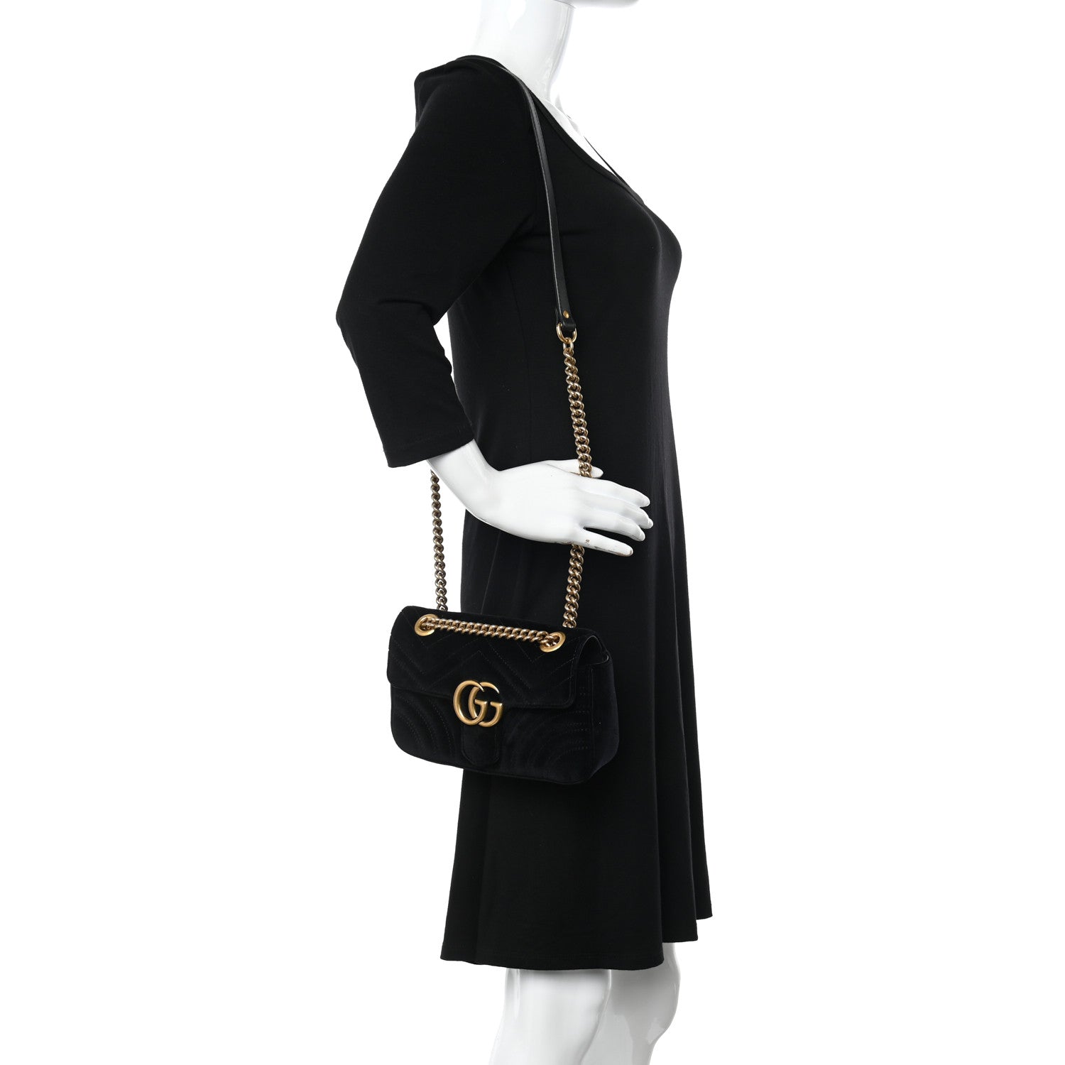 Gucci Velvet Matelasse Mini GG Marmont Shoulder Bag Black 2 of 10