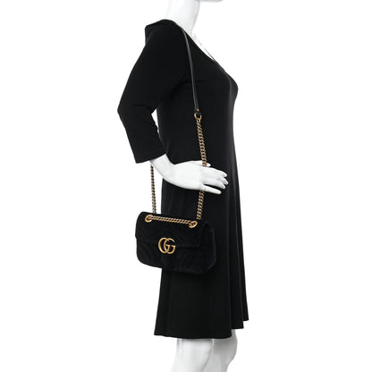 Gucci Velvet Matelasse Mini GG Marmont Shoulder Bag Black 2 of 10