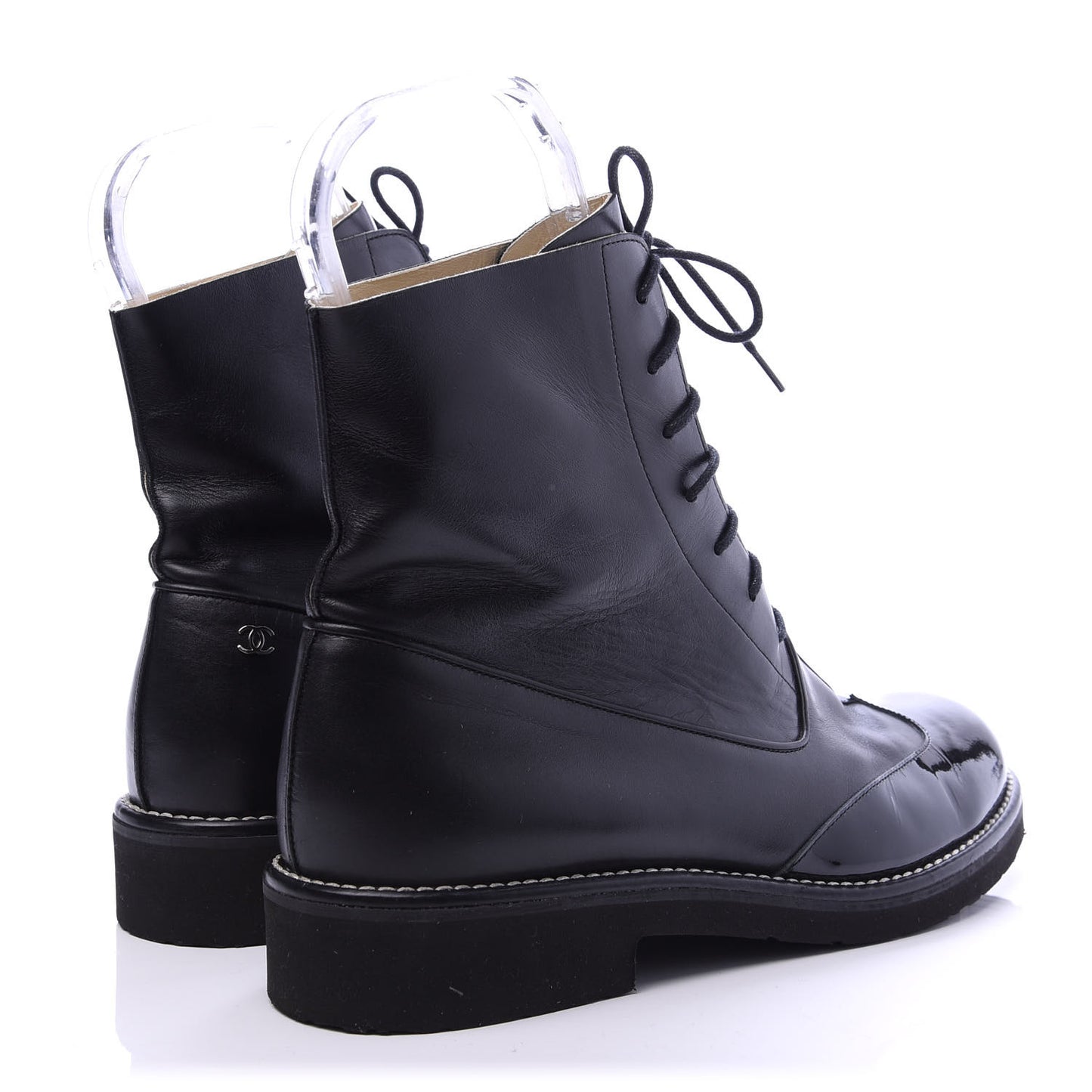 Patent Calfskin Lace Up Short Boots 39 Black