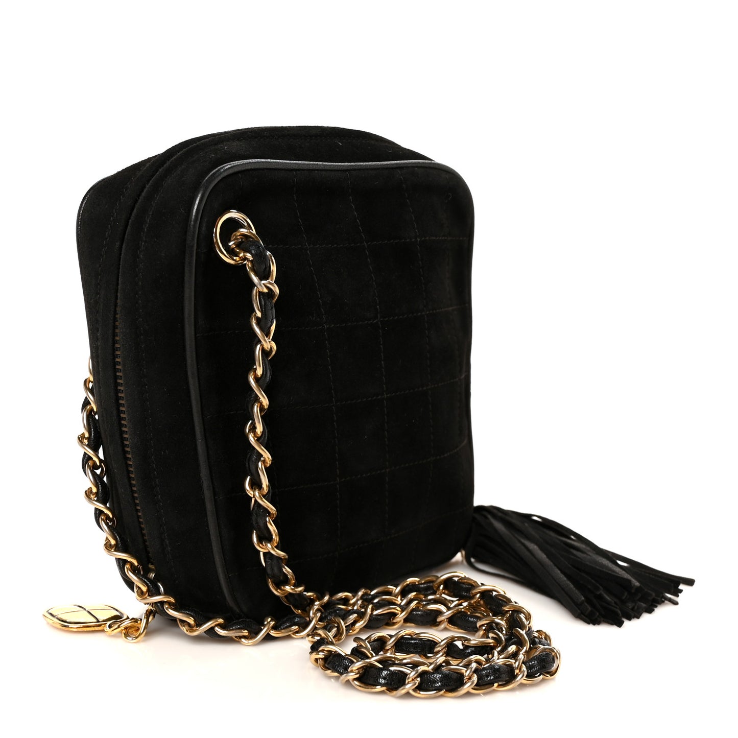Suede Chocolate Bar Tassel Camera Case Black