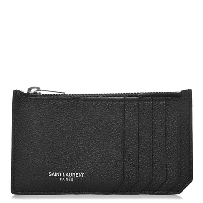Saint Laurent Grained Calfskin 5 Fragments Zip Pouch Card Holder Black 1 of 7
