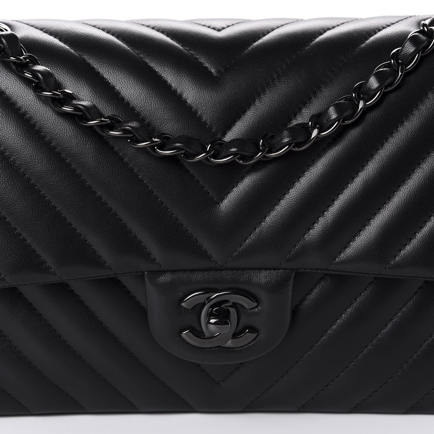 Lambskin Chevron Quilted Medium Double Flap So Black