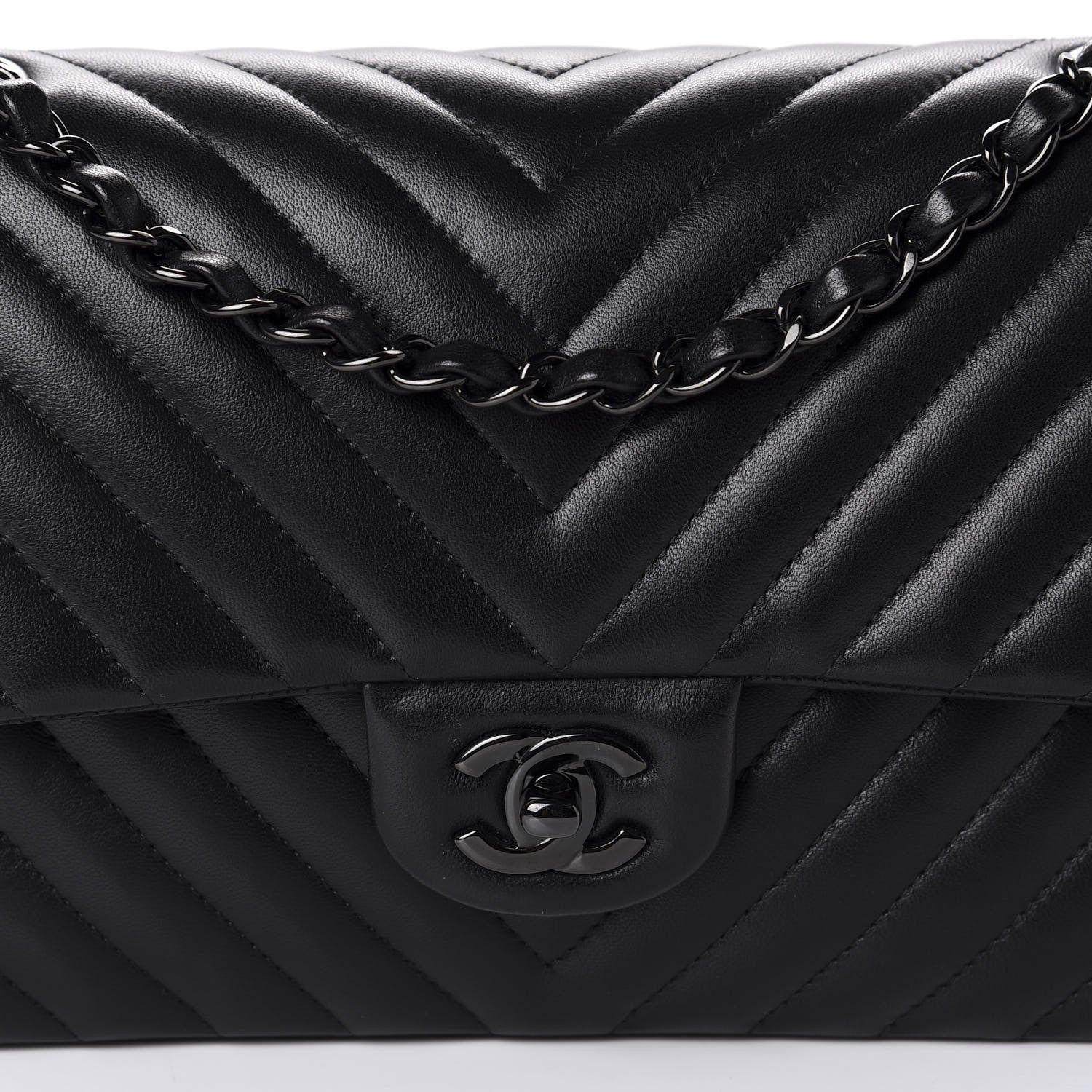 Chanel Lambskin Chevron Quilted Medium Double Flap So Black 11 of 11