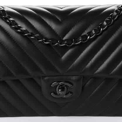 Chanel Lambskin Chevron Quilted Medium Double Flap So Black 11 of 11