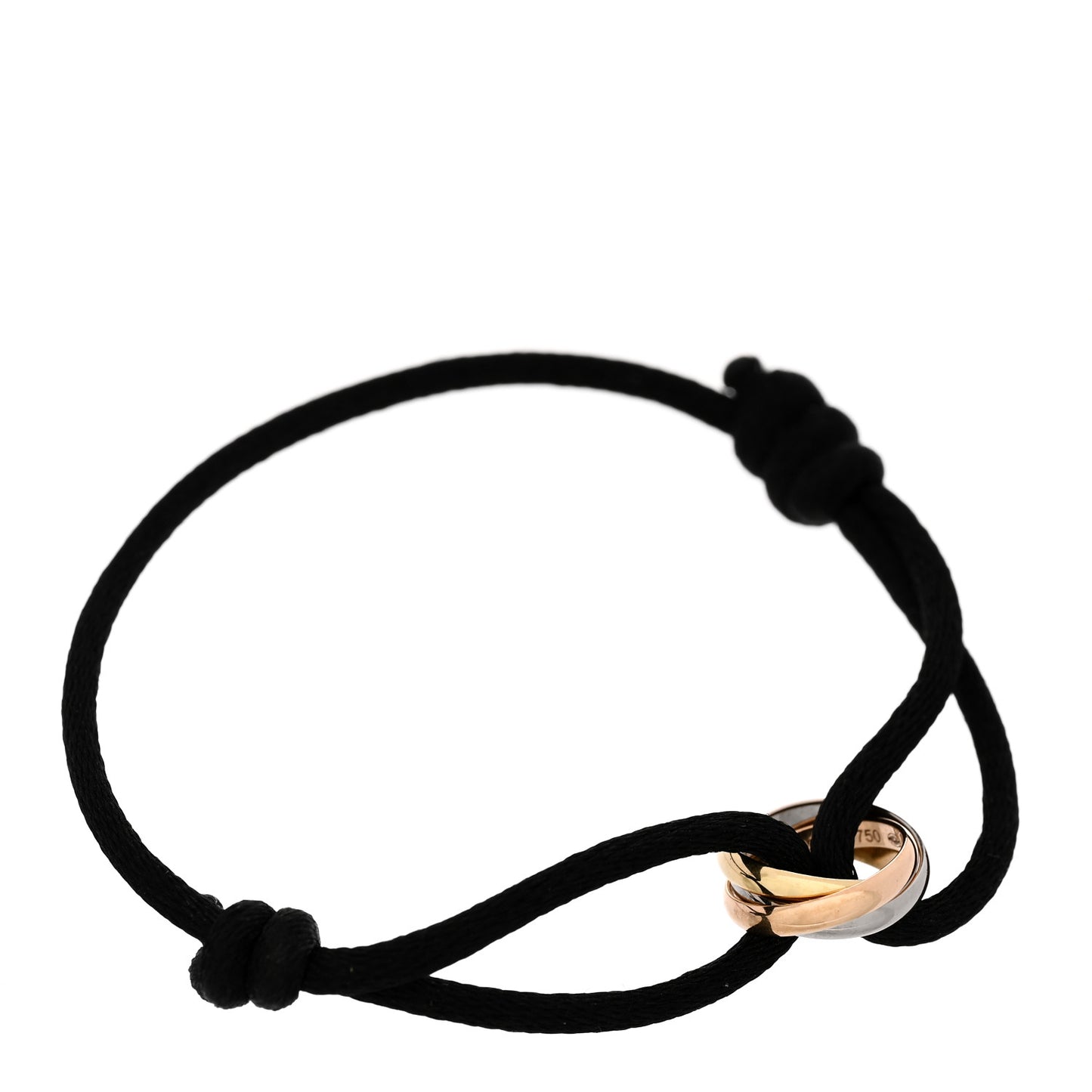 18K Pink Yellow White Gold Trinity Adjustable Cord Bracelet Black