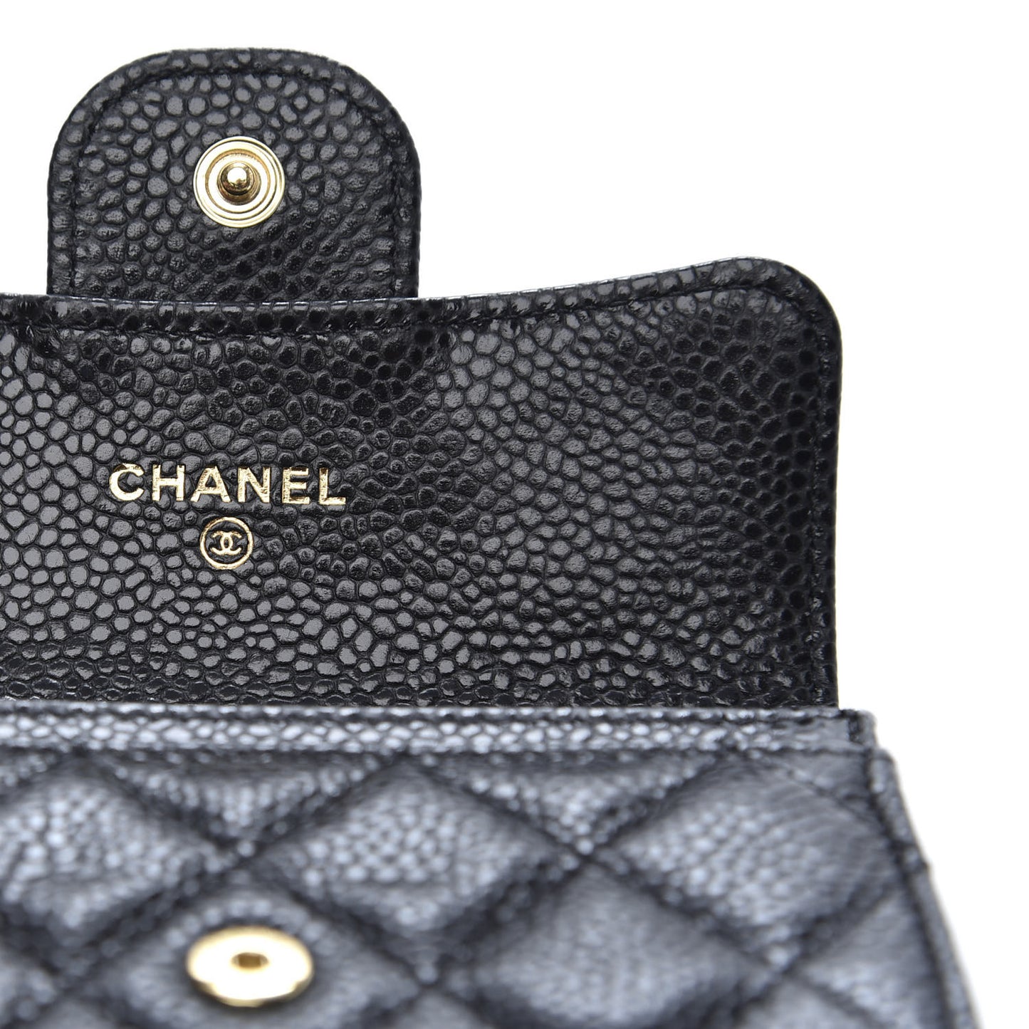 Caviar Quilted Flap Card Holder Wallet Black