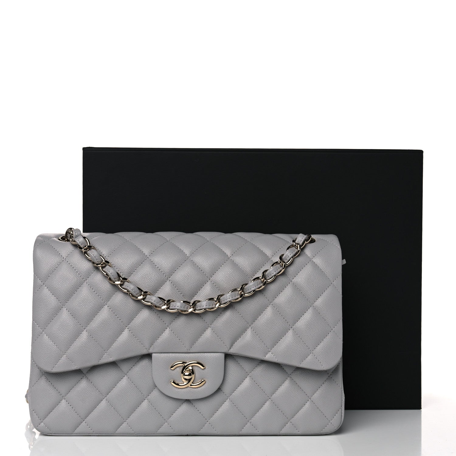 Chanel Caviar Quilted Jumbo Double Flap Grey 10 of 10
