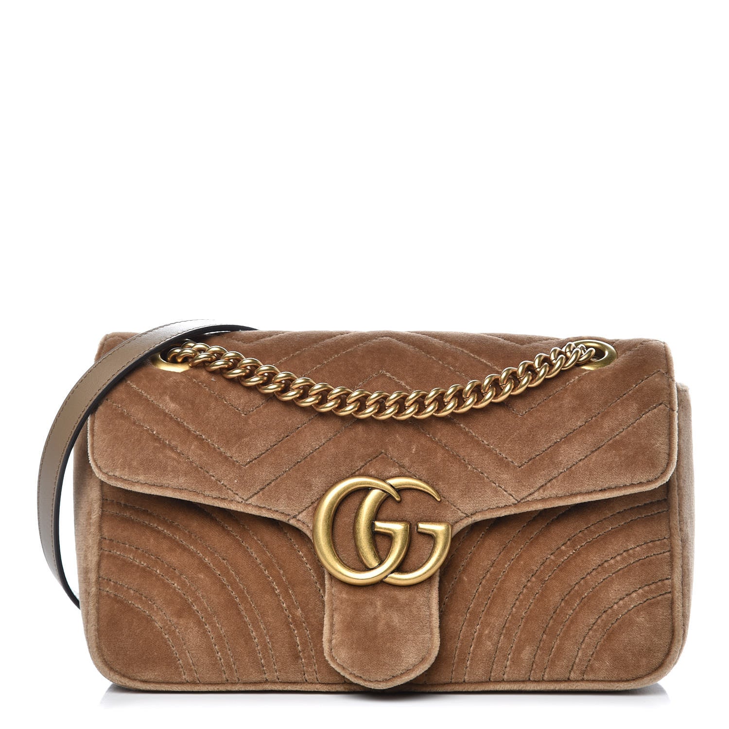 Gucci Velvet Matelasse Small GG Marmont Shoulder Bag Taupe 1 of 7