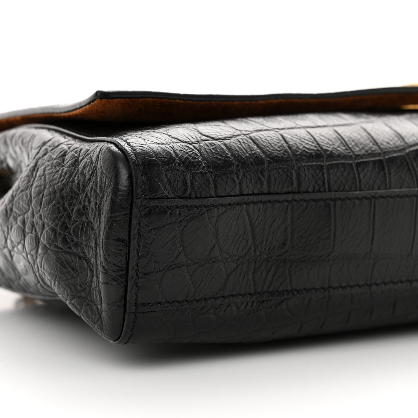 Calfskin Crocodile Embossed Calfskin Medium Reversible Monogram Kate Satchel Black