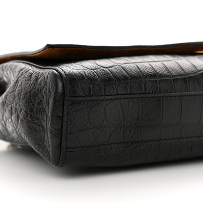 Saint Laurent Calfskin Crocodile Embossed Calfskin Medium Reversible Monogram Kate Satchel Black 9 of 11