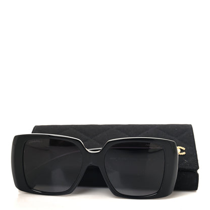 Chanel Acetate Rectangle Sunglasses 71551A Black Gold 7 of 7