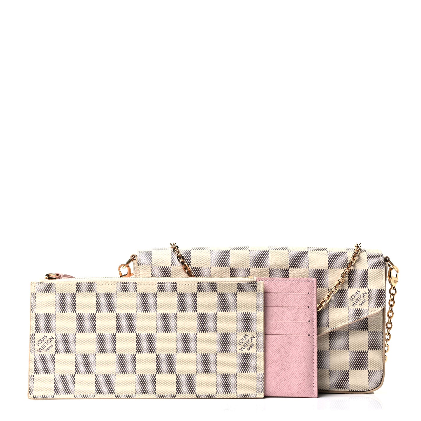 Damier Azur Pochette Felicie Chain Wallet Rose Ballerine